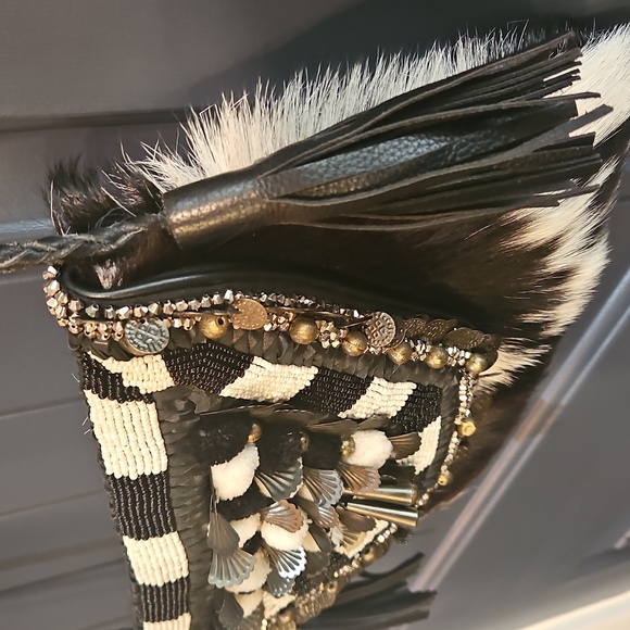Anthropologie Ibban Calf Hair Leather Black and White Beaded Women's Purse.‎ - Picture 7 of 15